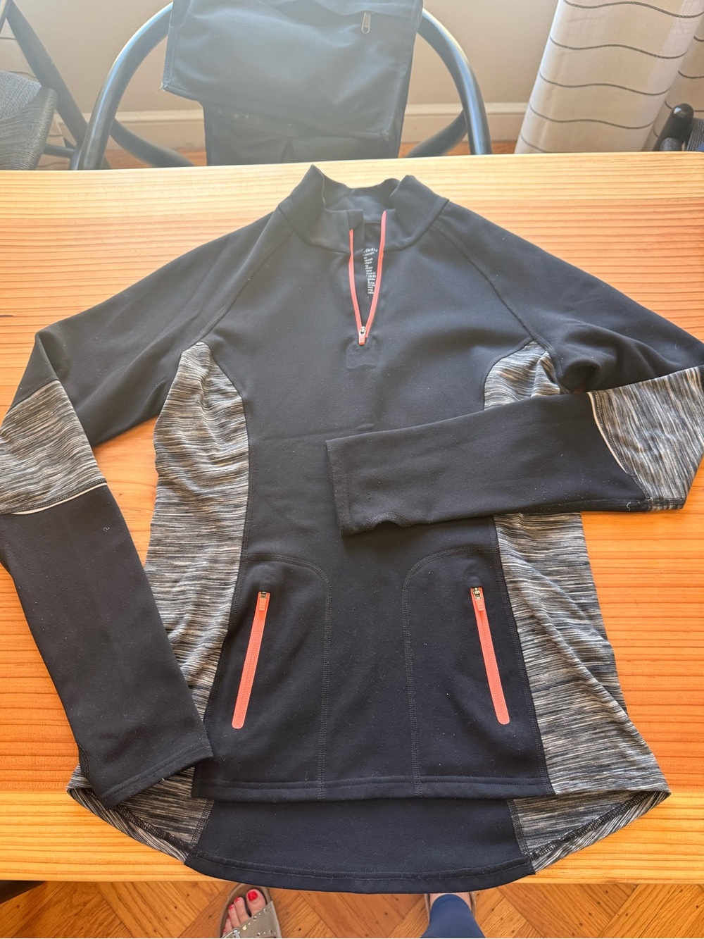 Sweaty Betty Black and Gray Athletic Half-Zip Sweater with Coral Zippers
